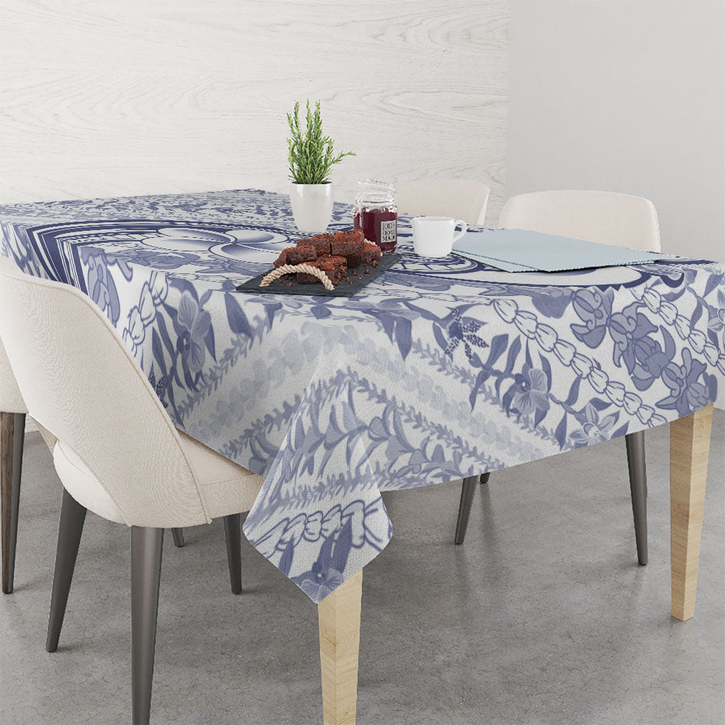 Hawaii Plumeria Lokelani Pikake Lei Tablecloth Navy Blue Polynesian Tattoo