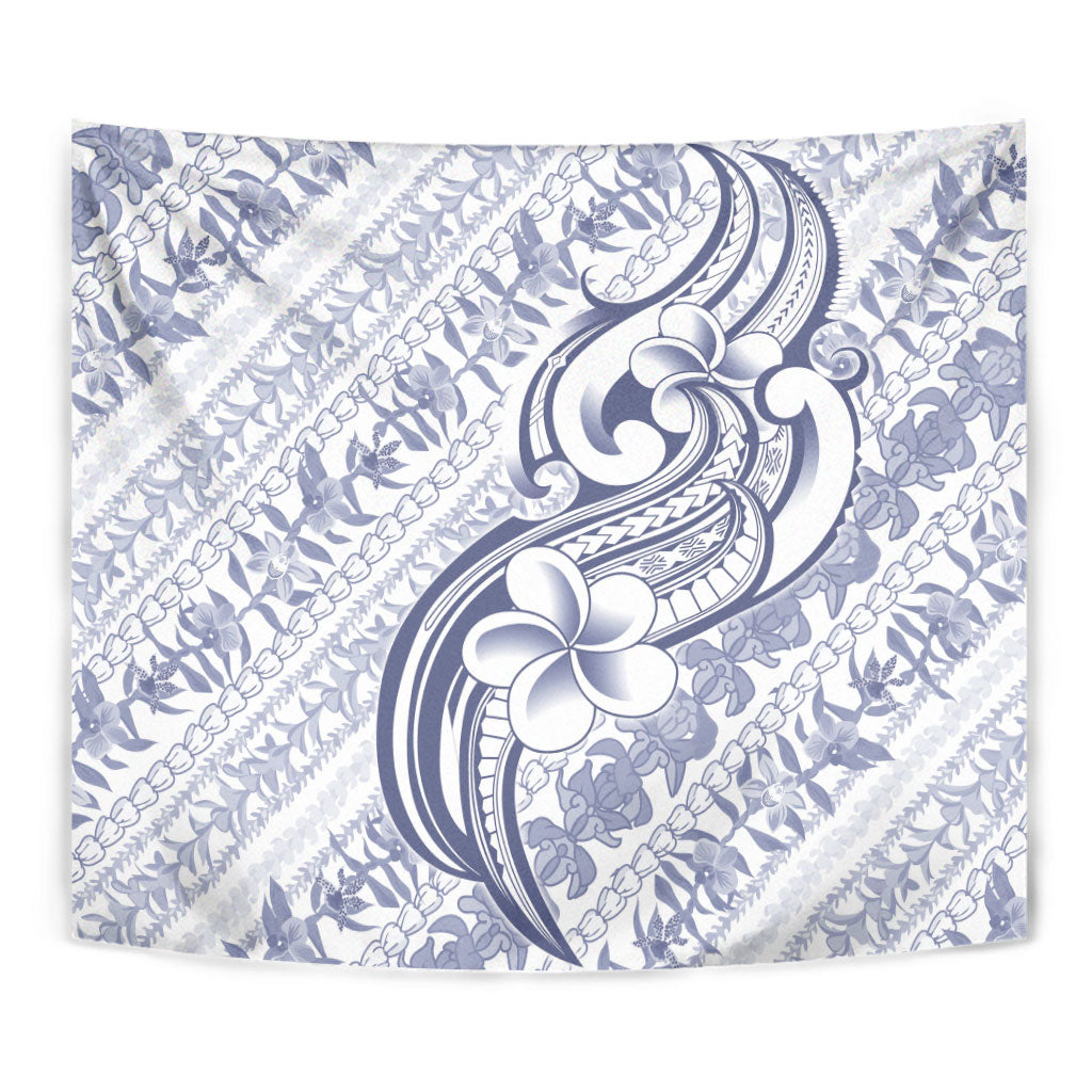 Hawaii Plumeria Lokelani Pikake Lei Tapestry Navy Blue Polynesian Tattoo