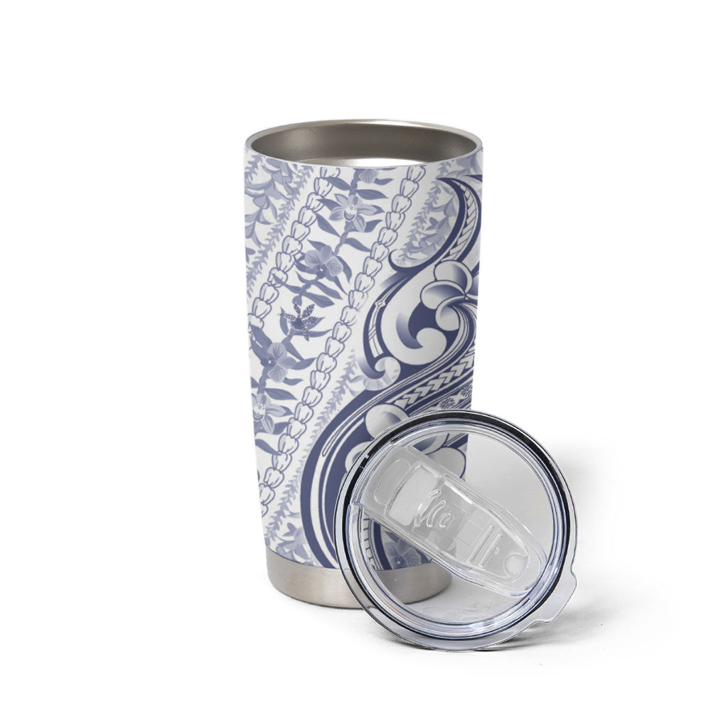 Hawaii Plumeria Lokelani Pikake Lei Tumbler Cup Navy Blue Polynesian Tattoo