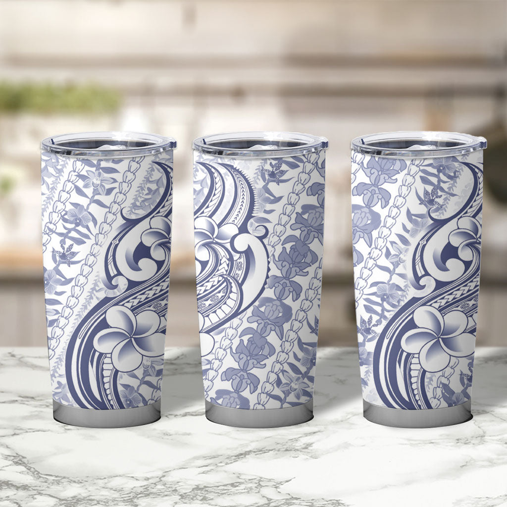 Hawaii Plumeria Lokelani Pikake Lei Tumbler Cup Navy Blue Polynesian Tattoo