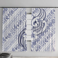 Hawaii Plumeria Lokelani Pikake Lei Window Curtain Navy Blue Polynesian Tattoo LT9 With Hooks Navy Blue - Polynesian Pride