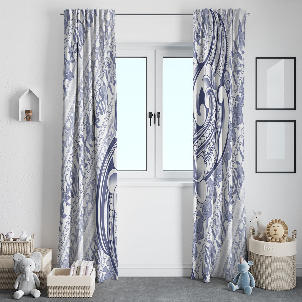 Hawaii Plumeria Lokelani Pikake Lei Window Curtain Navy Blue Polynesian Tattoo LT9 - Polynesian Pride