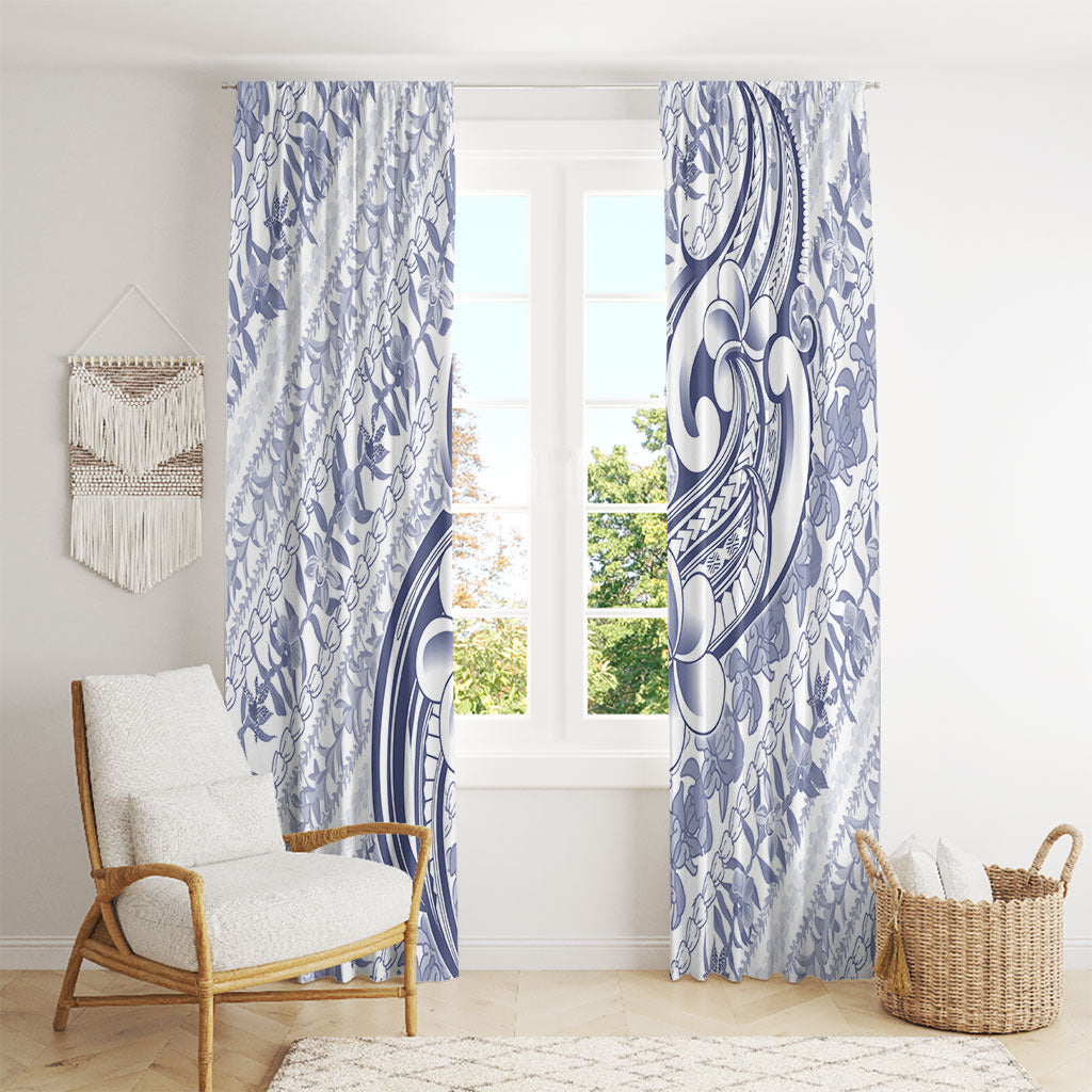 Hawaii Plumeria Lokelani Pikake Lei Window Curtain Navy Blue Polynesian Tattoo LT9 - Polynesian Pride