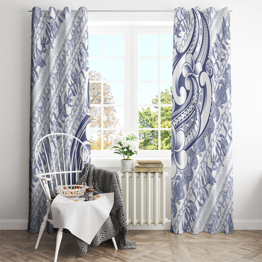 Hawaii Plumeria Lokelani Pikake Lei Window Curtain Navy Blue Polynesian Tattoo LT9 - Polynesian Pride