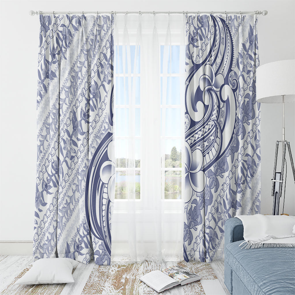 Hawaii Plumeria Lokelani Pikake Lei Window Curtain Navy Blue Polynesian Tattoo LT9 - Polynesian Pride