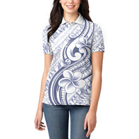 Hawaii Plumeria Lokelani Pikake Lei Women Polo Shirt Navy Blue Polynesian Tattoo