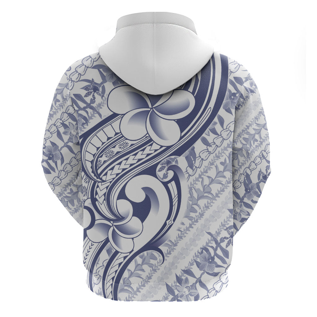 Hawaii Plumeria Lokelani Pikake Lei Zip Hoodie Navy Blue Polynesian Tattoo
