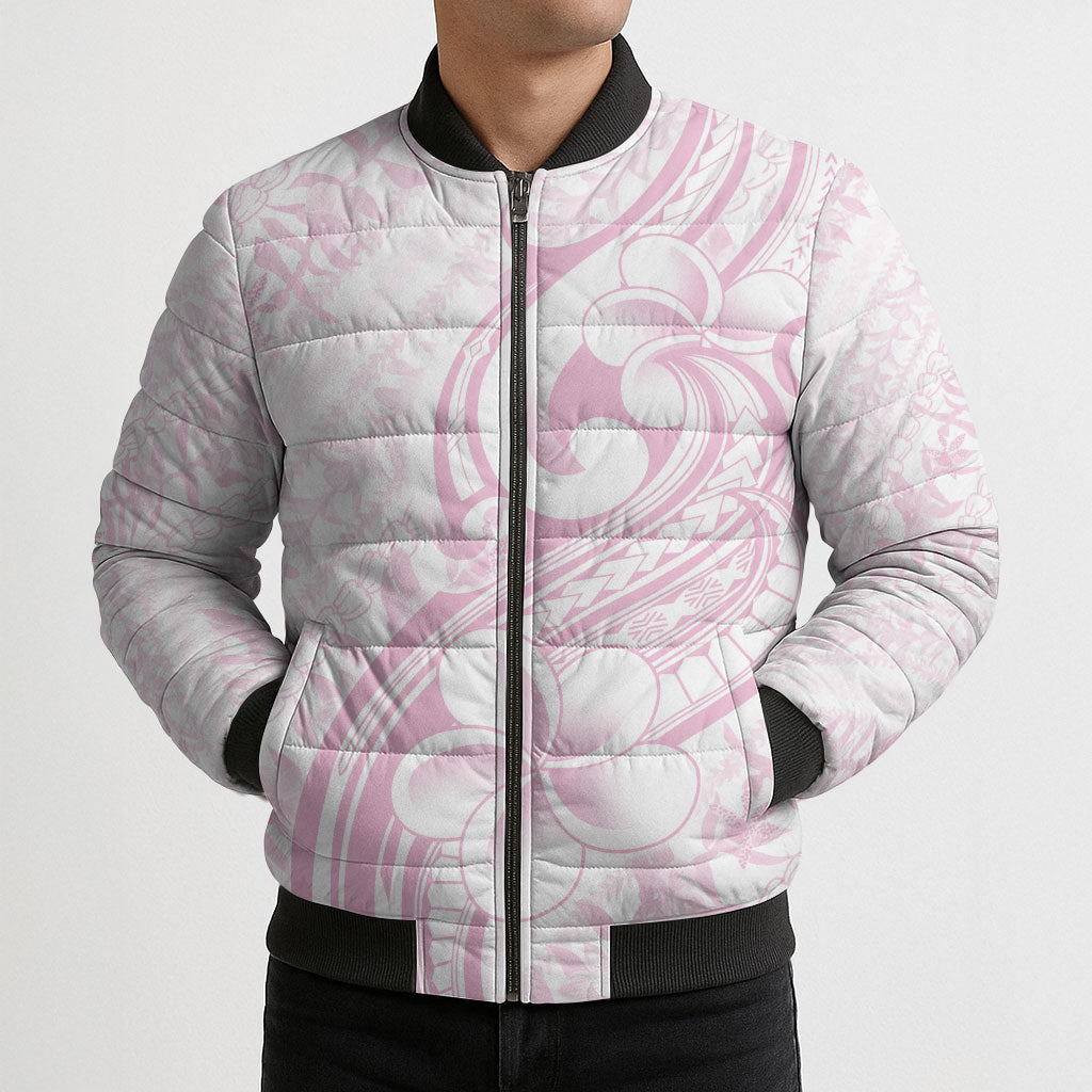 Hawaii Plumeria Lokelani Pikake Lei Bomber Puffer Jacket Poni Mama Polynesian Tattoo