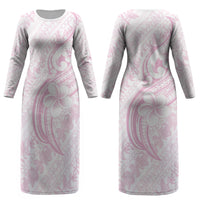 Hawaii Plumeria Lokelani Pikake Lei Couples Matching Long Sleeve Bodycon Dress and Long Sleeve Button Shirt Poni Mama Polynesian Tattoo LT9 - Polynesian Pride