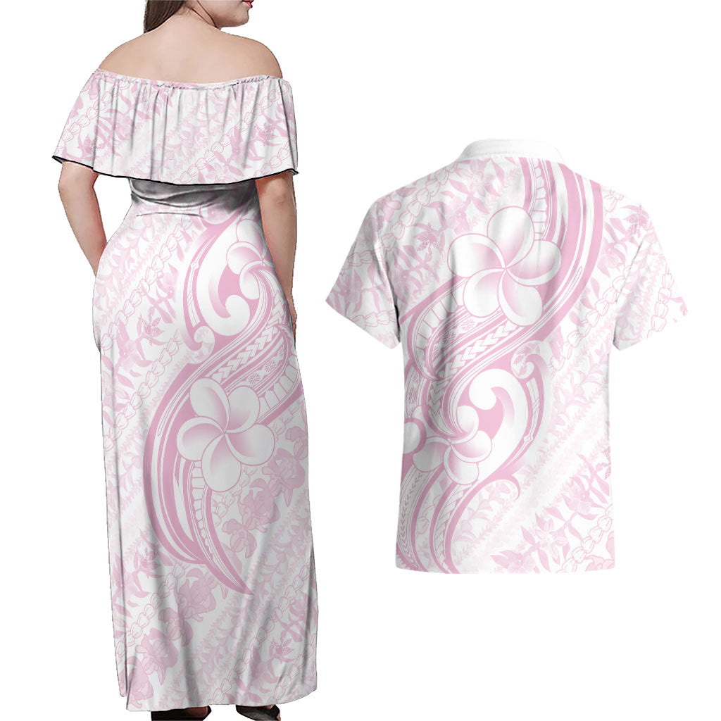Hawaii Plumeria Lokelani Pikake Lei Couples Matching Off Shoulder Maxi Dress and Hawaiian Shirt Poni Mama Polynesian Tattoo LT9 - Polynesian Pride