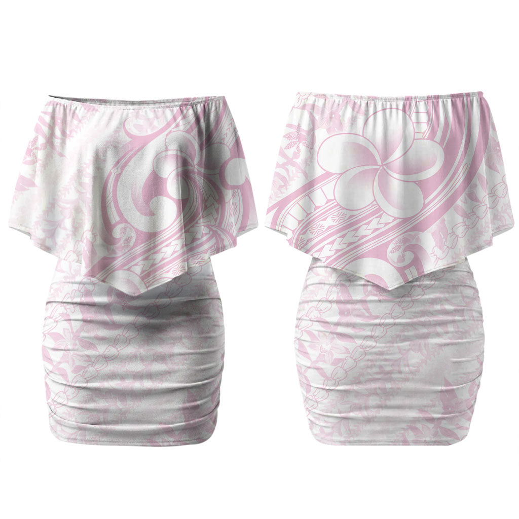 Hawaii Plumeria Lokelani Pikake Lei Couples Matching Off Shoulder Short Dress and Long Sleeve Button Shirt Poni Mama Polynesian Tattoo LT9 - Polynesian Pride