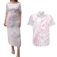 Hawaii Plumeria Lokelani Pikake Lei Couples Matching Puletasi and Hawaiian Shirt Poni Mama Polynesian Tattoo