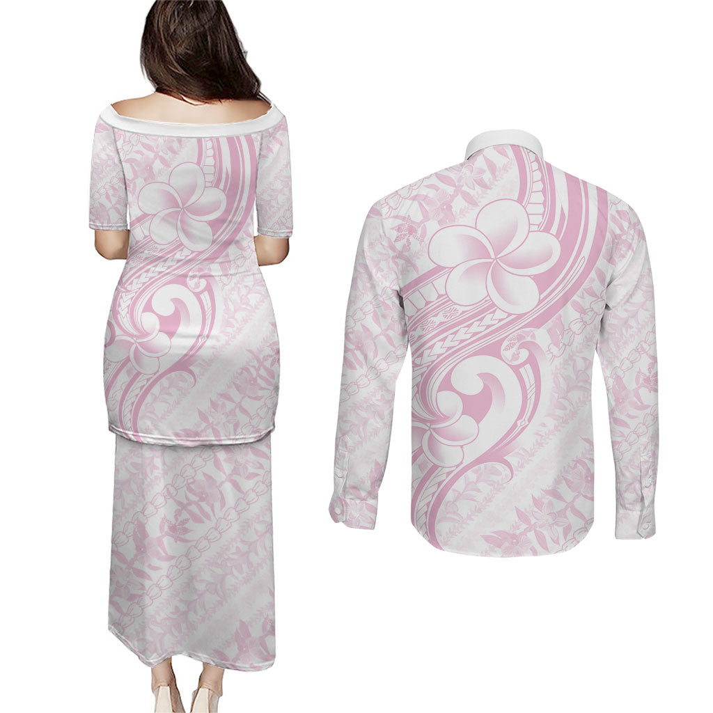 Hawaii Plumeria Lokelani Pikake Lei Couples Matching Puletasi and Long Sleeve Button Shirt Poni Mama Polynesian Tattoo LT9 - Polynesian Pride