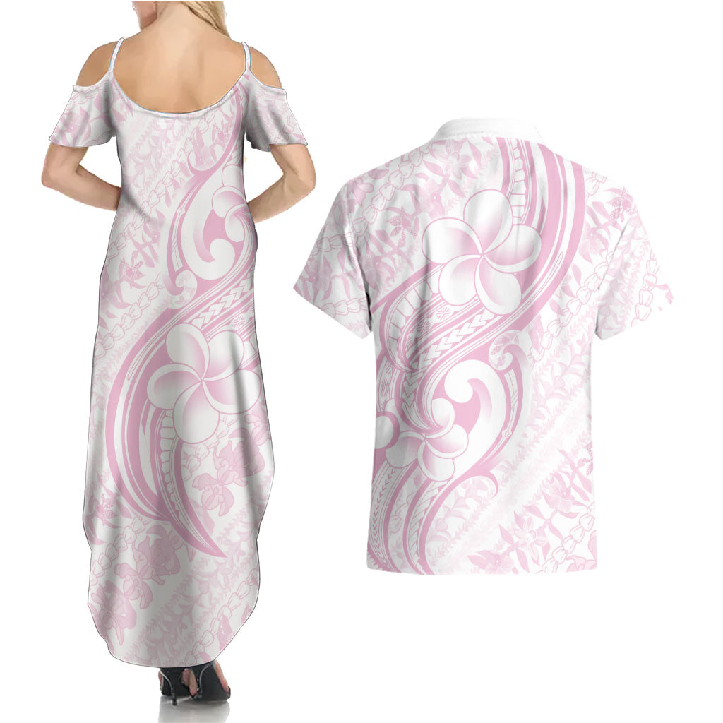 Hawaii Plumeria Lokelani Pikake Lei Couples Matching Summer Maxi Dress and Hawaiian Shirt Poni Mama Polynesian Tattoo LT9 - Polynesian Pride