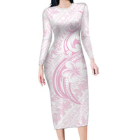Hawaii Plumeria Lokelani Pikake Lei Family Matching Long Sleeve Bodycon Dress and Hawaiian Shirt Poni Mama Polynesian Tattoo LT9 Mom's Dress Pink - Polynesian Pride