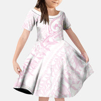 Hawaii Plumeria Lokelani Pikake Lei Family Matching Off Shoulder Short Dress and Hawaiian Shirt Poni Mama Polynesian Tattoo LT9 Daughter's Dress Pink - Polynesian Pride