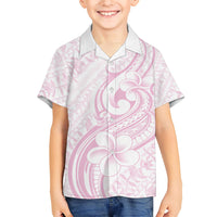 Hawaii Plumeria Lokelani Pikake Lei Family Matching Off Shoulder Short Dress and Hawaiian Shirt Poni Mama Polynesian Tattoo LT9 Son's Shirt Pink - Polynesian Pride