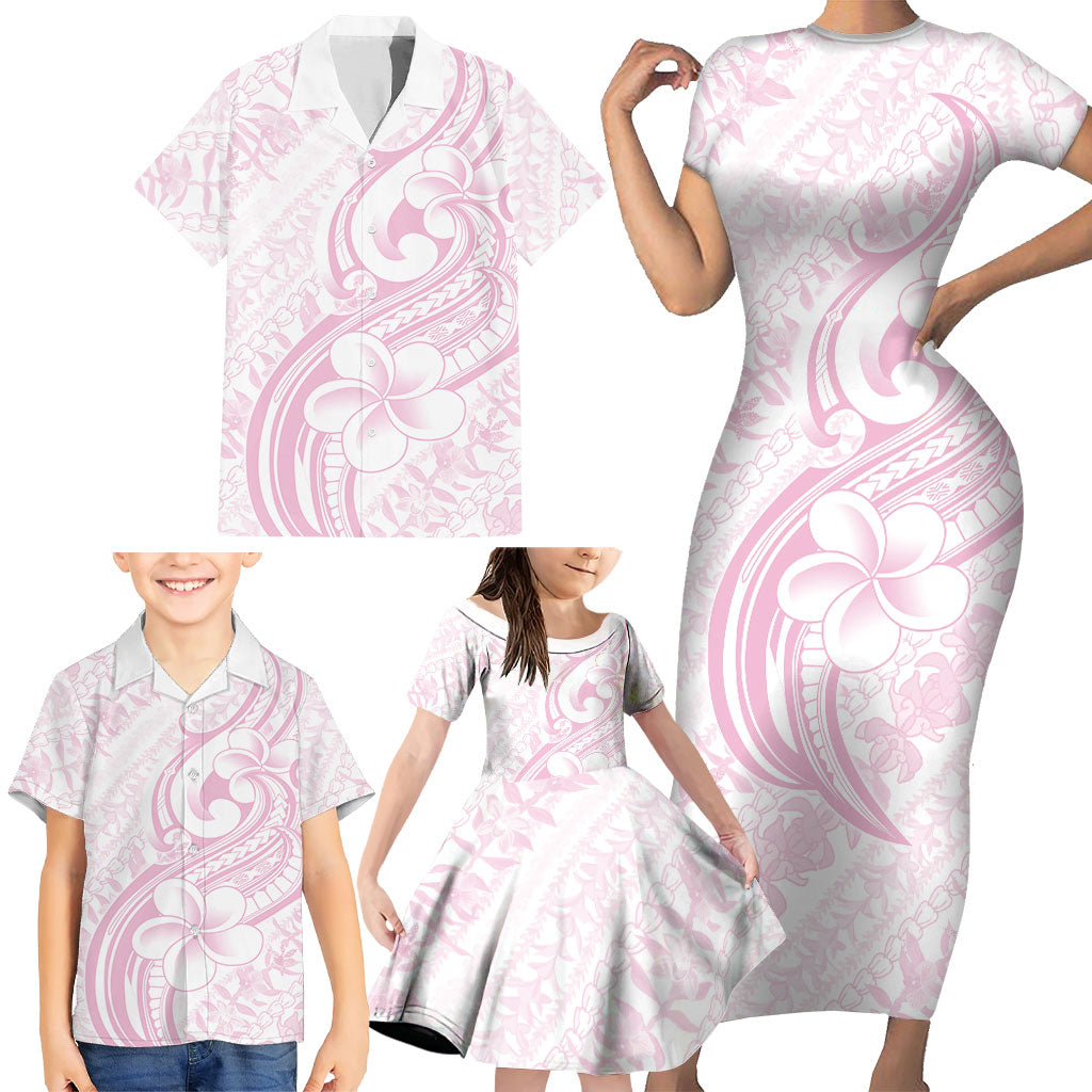 Hawaii Plumeria Lokelani Pikake Lei Family Matching Short Sleeve Bodycon Dress and Hawaiian Shirt Poni Mama Polynesian Tattoo LT9 - Polynesian Pride