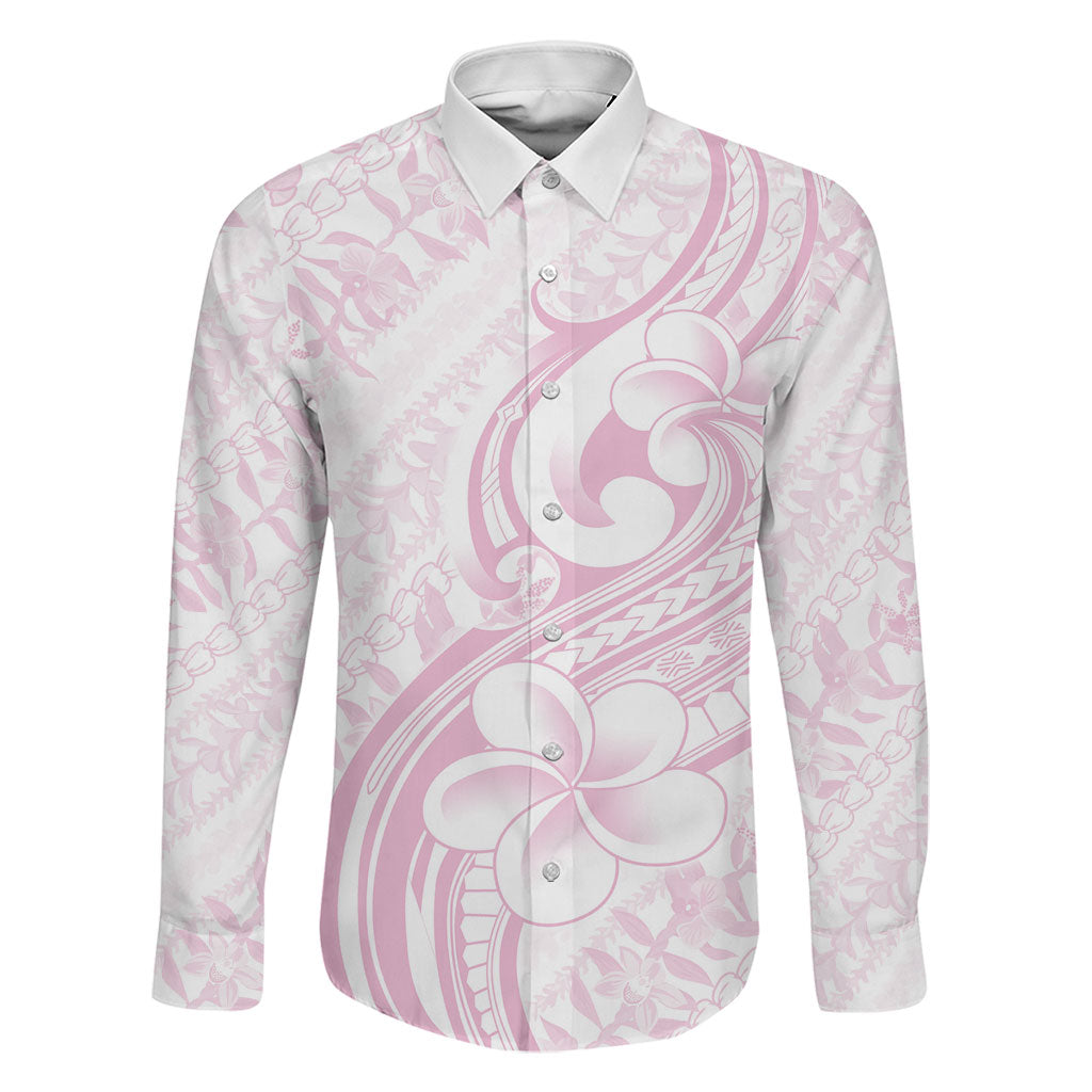 Hawaii Plumeria Lokelani Pikake Lei Family Matching Short Sleeve Bodycon Dress and Hawaiian Shirt Poni Mama Polynesian Tattoo LT9 Dad's Shirt - Long Sleeve Pink - Polynesian Pride