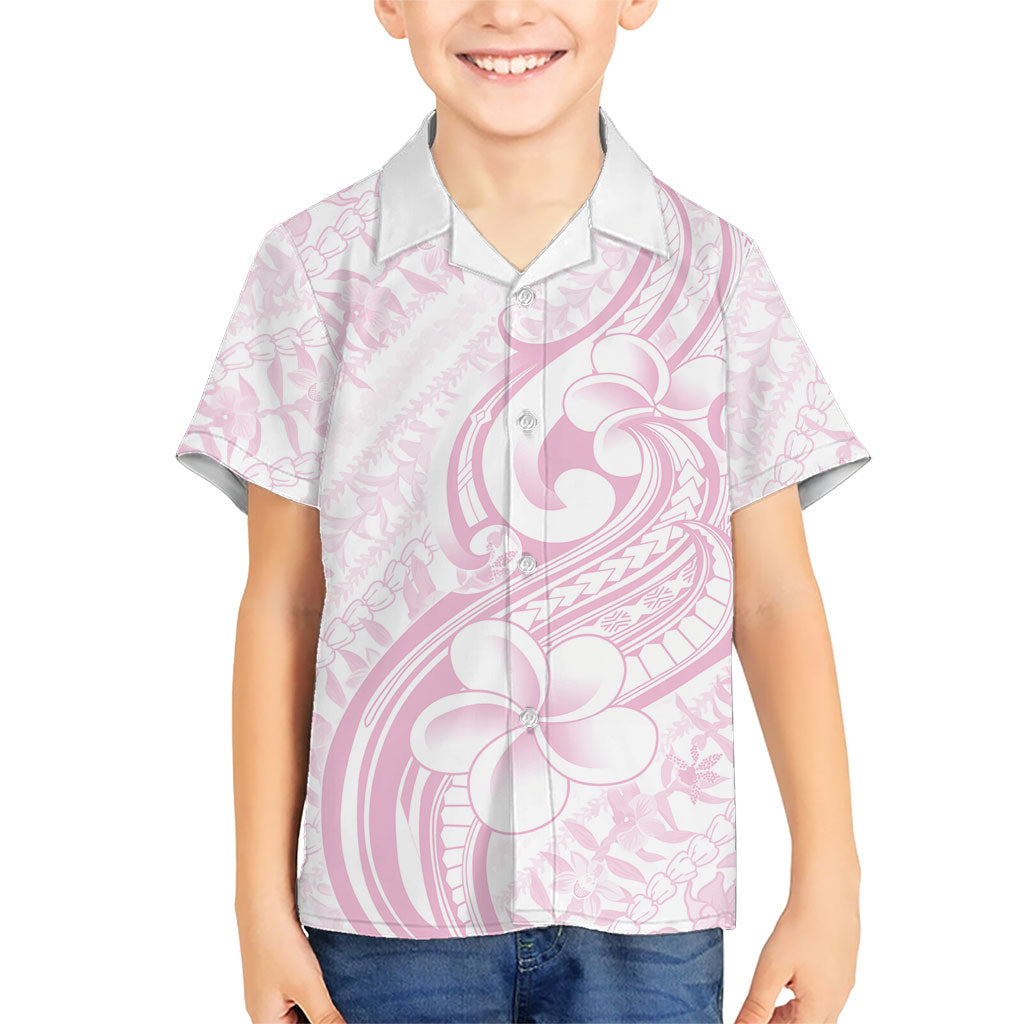 Hawaii Plumeria Lokelani Pikake Lei Family Matching Short Sleeve Bodycon Dress and Hawaiian Shirt Poni Mama Polynesian Tattoo LT9 Son's Shirt Pink - Polynesian Pride