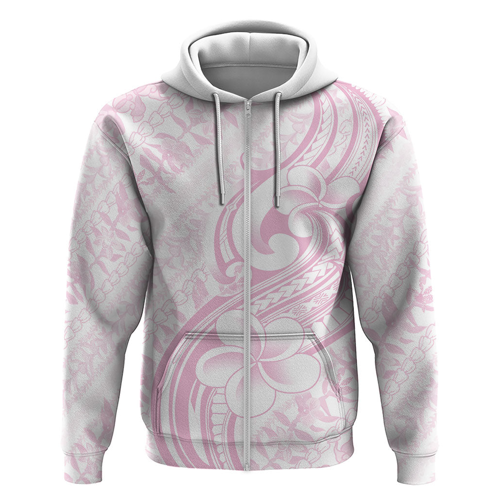 Hawaii Plumeria Lokelani Pikake Lei Hoodie Poni Mama Polynesian Tattoo LT9 Zip Hoodie Pink - Polynesian Pride