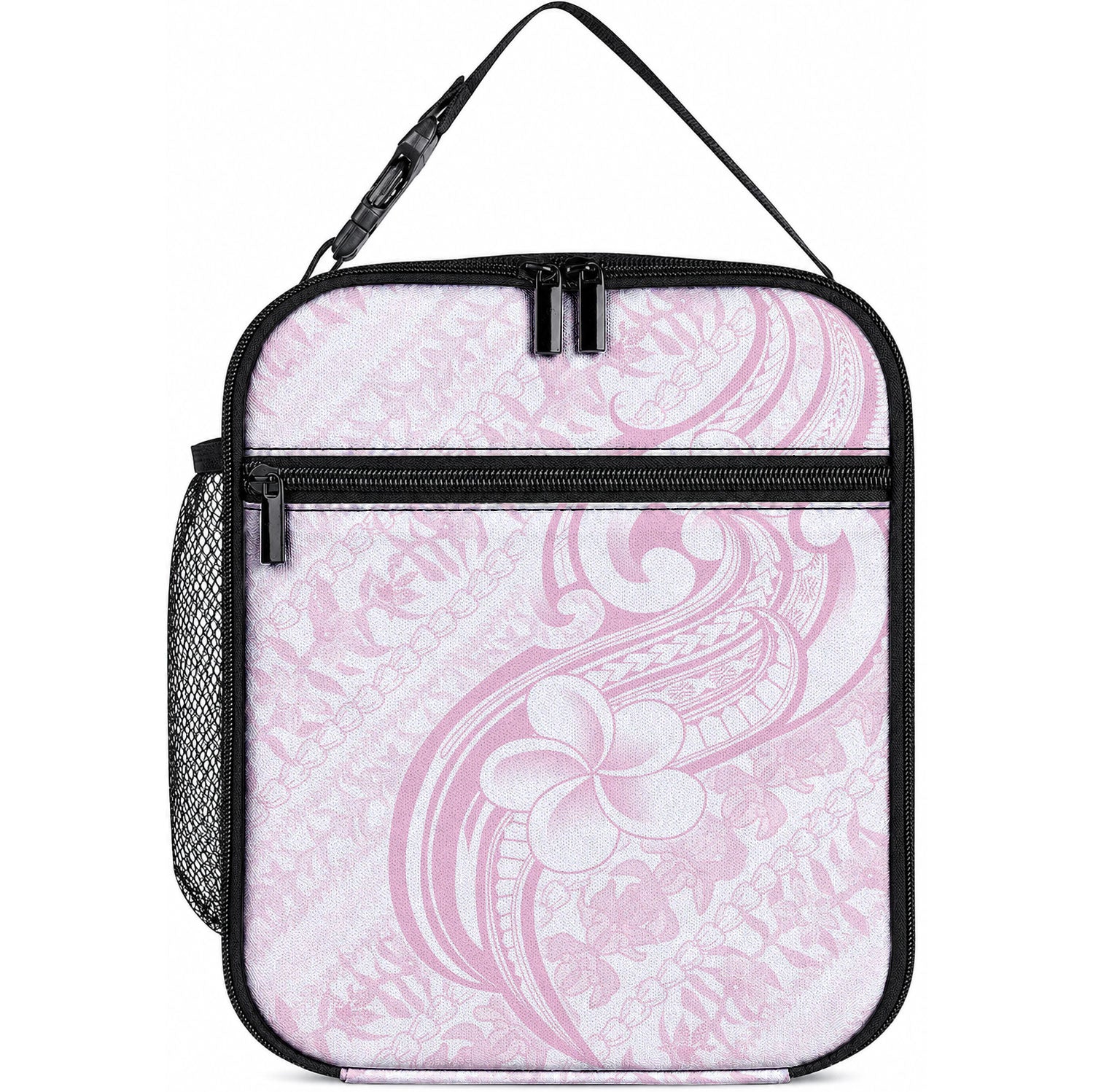 Hawaii Plumeria Lokelani Pikake Lei Lunch Bag Poni Mama Polynesian Tattoo LT9 10.2 × 8.3 × 4.3 inch Pink - Polynesian Pride