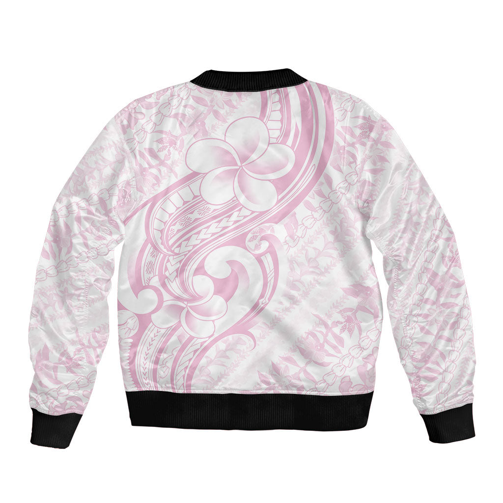 Hawaii Plumeria Lokelani Pikake Lei Sleeve Zip Bomber Jacket Poni Mama Polynesian Tattoo