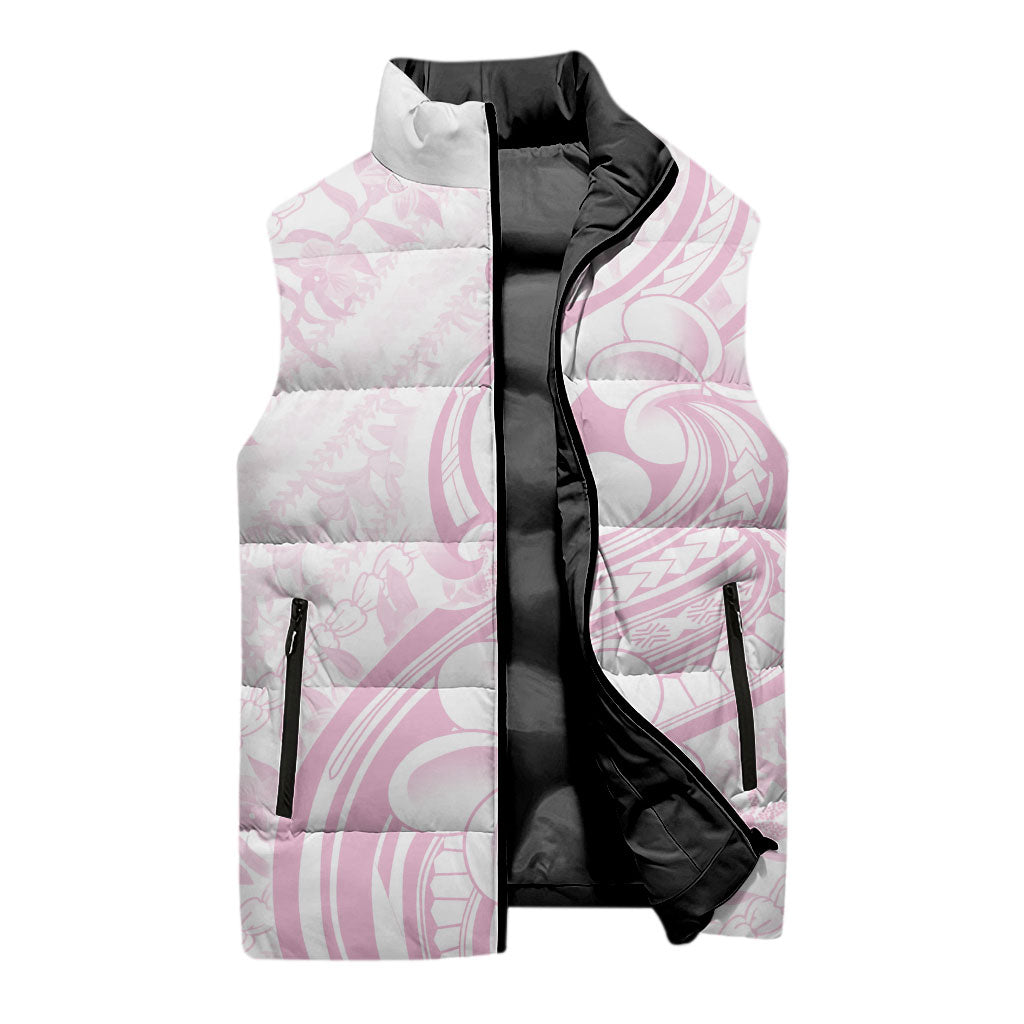 Hawaii Plumeria Lokelani Pikake Lei Sleeveless Puffer Jacket Poni Mama Polynesian Tattoo