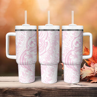 Hawaii Plumeria Lokelani Pikake Lei Tumbler With Handle Poni Mama Polynesian Tattoo