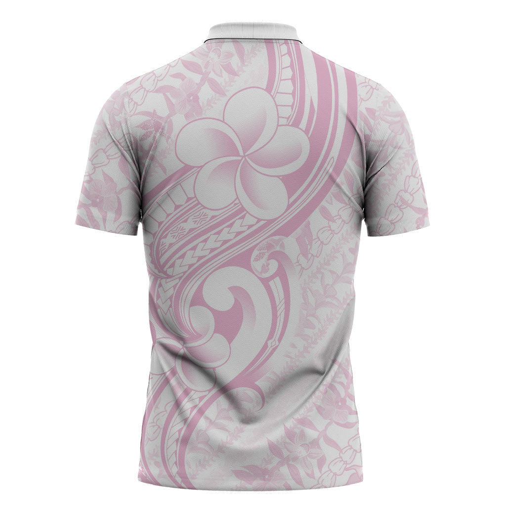 Hawaii Plumeria Lokelani Pikake Lei Zipper Polo Shirt Poni Mama Polynesian Tattoo