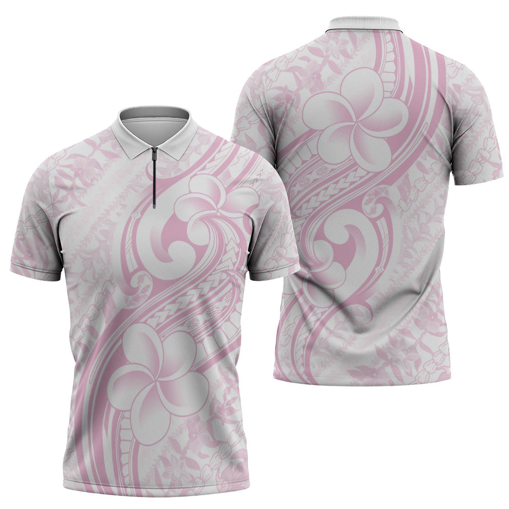 Hawaii Plumeria Lokelani Pikake Lei Zipper Polo Shirt Poni Mama Polynesian Tattoo