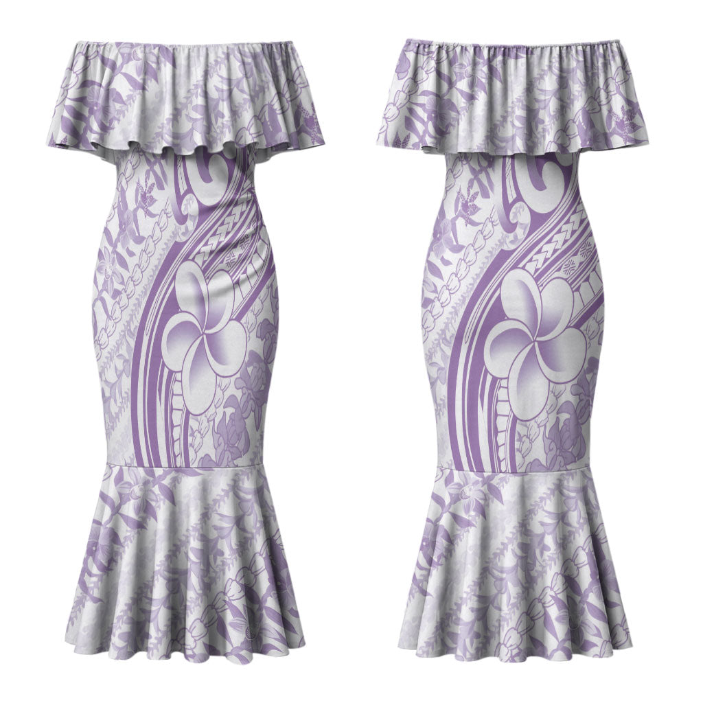 Hawaii Plumeria Lokelani Pikake Lei Couples Matching Mermaid Dress and Long Sleeve Button Shirt Poni Polynesian Tattoo LT9 - Polynesian Pride