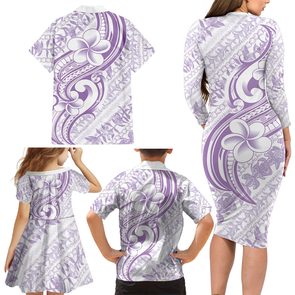 Hawaii Plumeria Lokelani Pikake Lei Family Matching Long Sleeve Bodycon Dress and Hawaiian Shirt Poni Polynesian Tattoo LT9 - Polynesian Pride