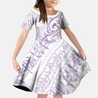 Hawaii Plumeria Lokelani Pikake Lei Family Matching Off The Shoulder Long Sleeve Dress and Hawaiian Shirt Poni Polynesian Tattoo LT9 Daughter's Dress Purple - Polynesian Pride