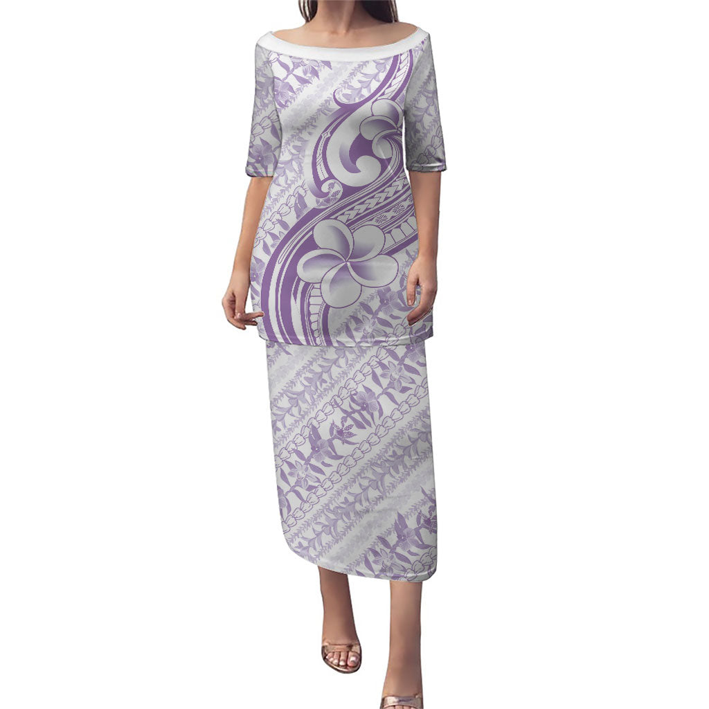 Hawaii Plumeria Lokelani Pikake Lei Family Matching Puletasi and Hawaiian Shirt Poni Polynesian Tattoo LT9 Mom's Dress Purple - Polynesian Pride