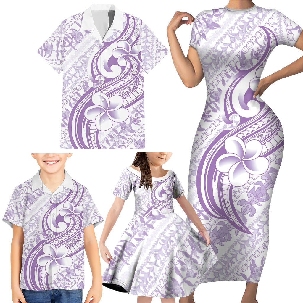 Hawaii Plumeria Lokelani Pikake Lei Family Matching Short Sleeve Bodycon Dress and Hawaiian Shirt Poni Polynesian Tattoo LT9 - Polynesian Pride
