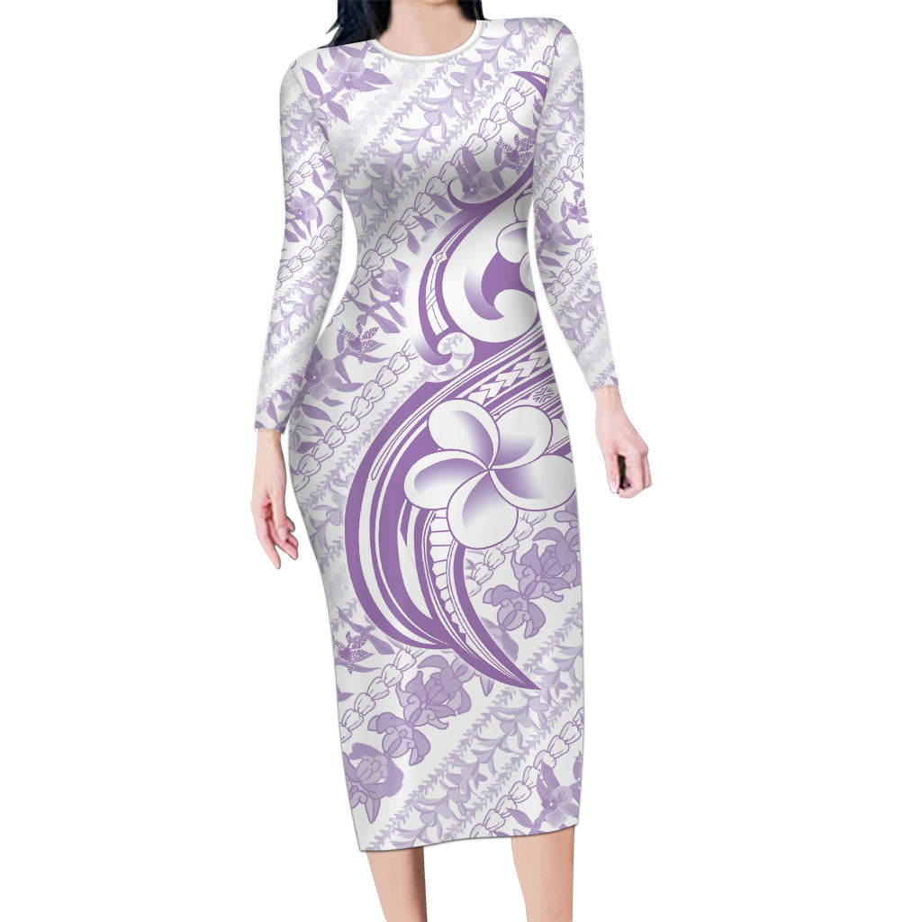 Hawaii Plumeria Lokelani Pikake Lei Long Sleeve Bodycon Dress Poni Polynesian Tattoo