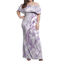 Hawaii Plumeria Lokelani Pikake Lei Off Shoulder Maxi Dress Poni Polynesian Tattoo