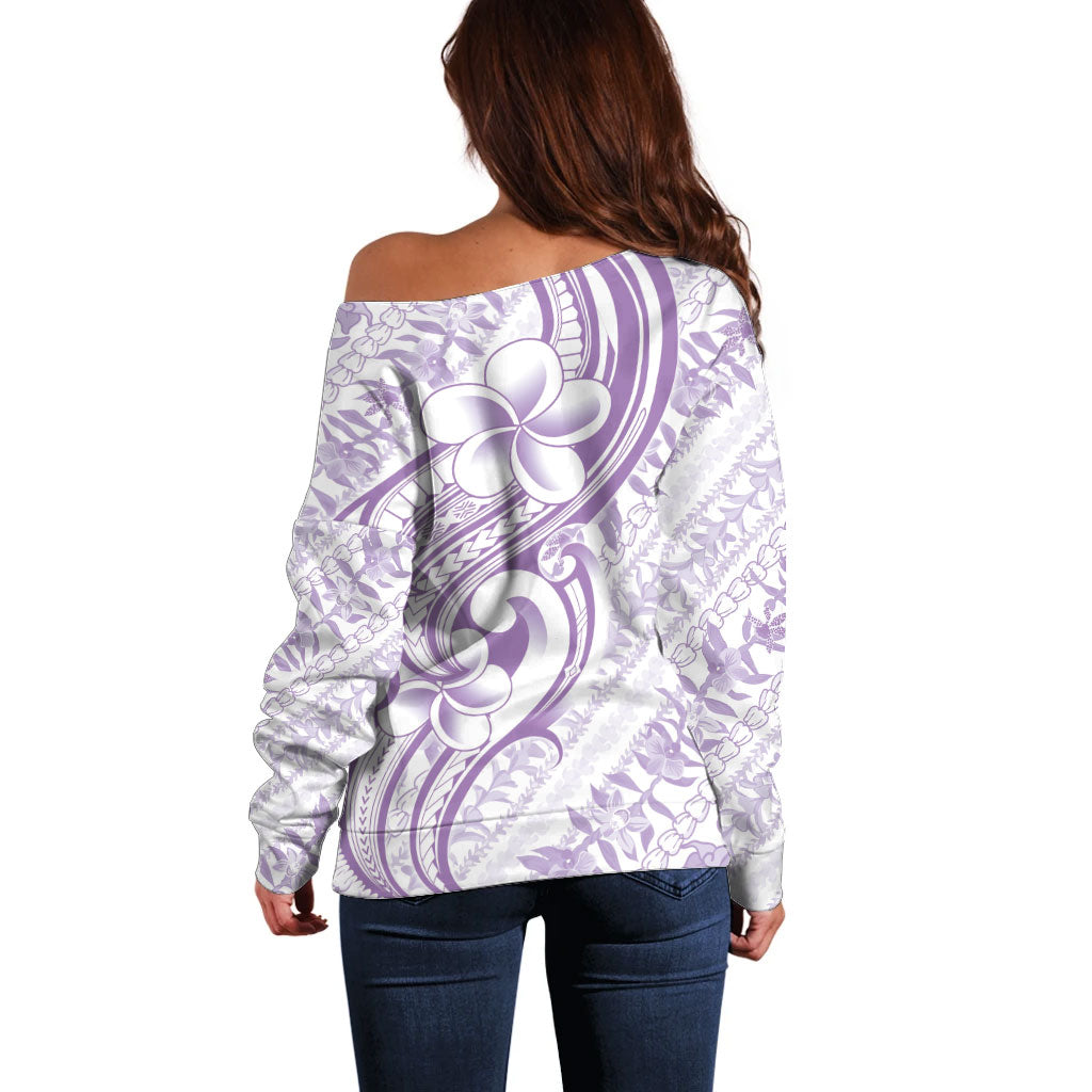 Hawaii Plumeria Lokelani Pikake Lei Off Shoulder Sweater Poni Polynesian Tattoo