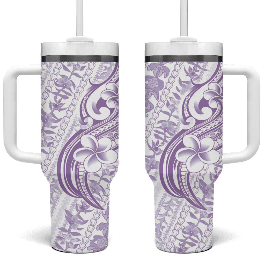 Hawaii Plumeria Lokelani Pikake Lei Tumbler With Handle Poni Polynesian Tattoo