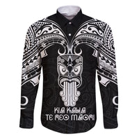 New Zealand Te Reo Maori Family Matching Off Shoulder Maxi Dress and Hawaiian Shirt Kia Kaha Maori Language Week Black Style LT9 Dad's Shirt - Long Sleeve Black - Polynesian Pride