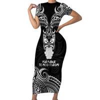 New Zealand Te Reo Maori Family Matching Short Sleeve Bodycon Dress and Hawaiian Shirt Kia Kaha Maori Language Week Black Style LT9 Mom's Dress Black - Polynesian Pride
