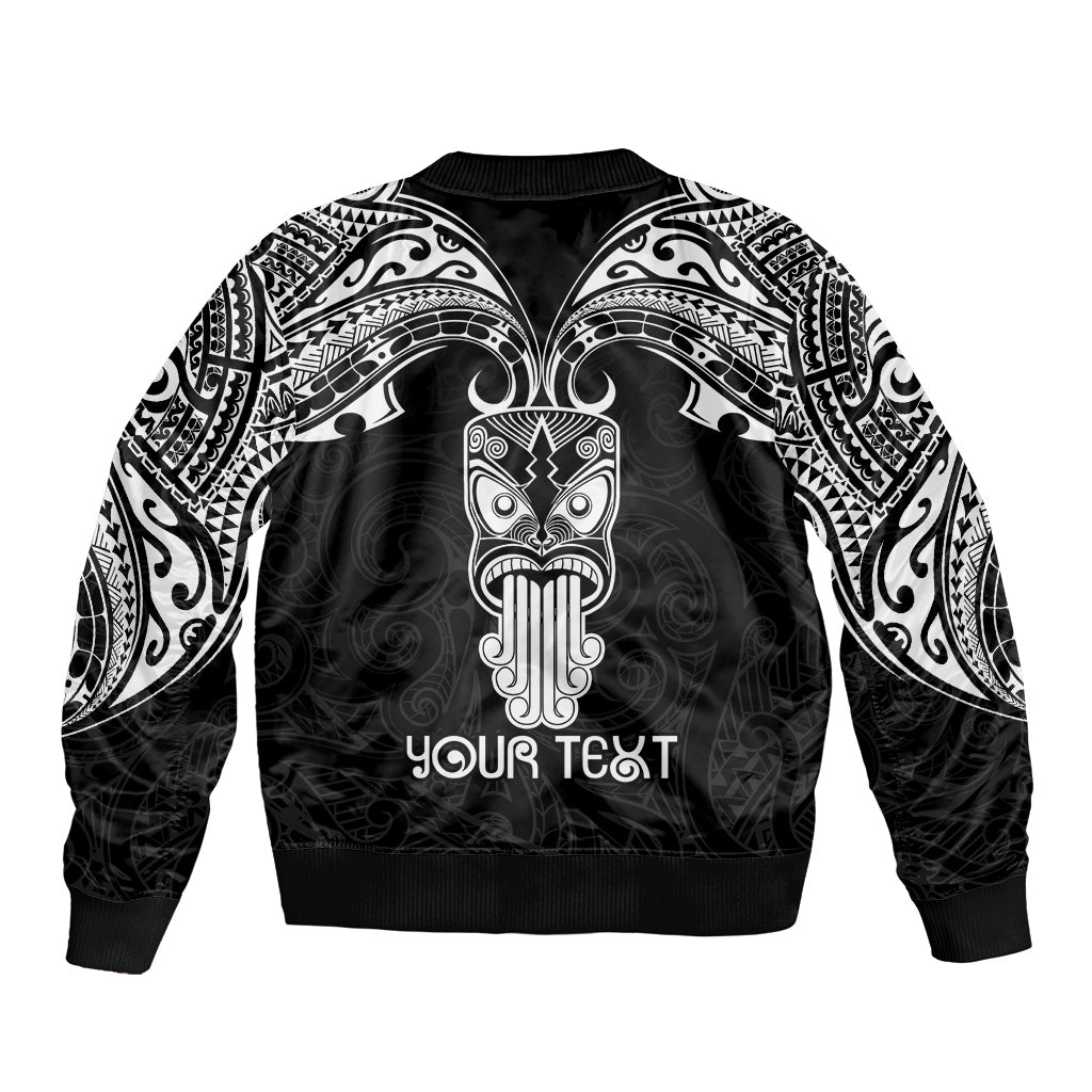 Personalised New Zealand Te Reo Maori Sleeve Zip Bomber Jacket Kia Kaha Maori Language Week Black Style LT9 - Polynesian Pride