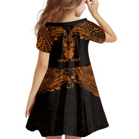 Personalised New Zealand Te Reo Maori Family Matching Off Shoulder Long Sleeve Dress and Hawaiian Shirt Kia Kaha Maori Language Week Gold Style LT9 - Polynesian Pride