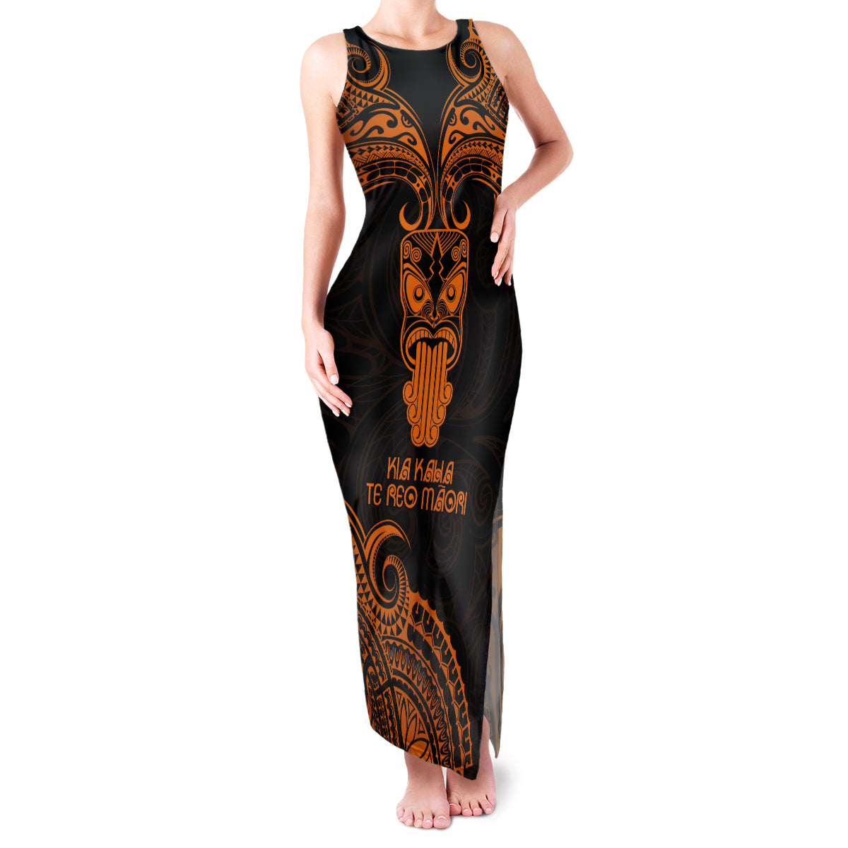 Personalised New Zealand Te Reo Maori Family Matching Tank Maxi Dress and Hawaiian Shirt Kia Kaha Maori Language Week Gold Style LT9 Mom's Dress Gold - Polynesian Pride