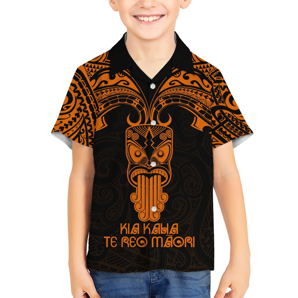 Personalised New Zealand Te Reo Maori Hawaiian Shirt Kia Kaha Maori Language Week Gold Style LT9 - Polynesian Pride