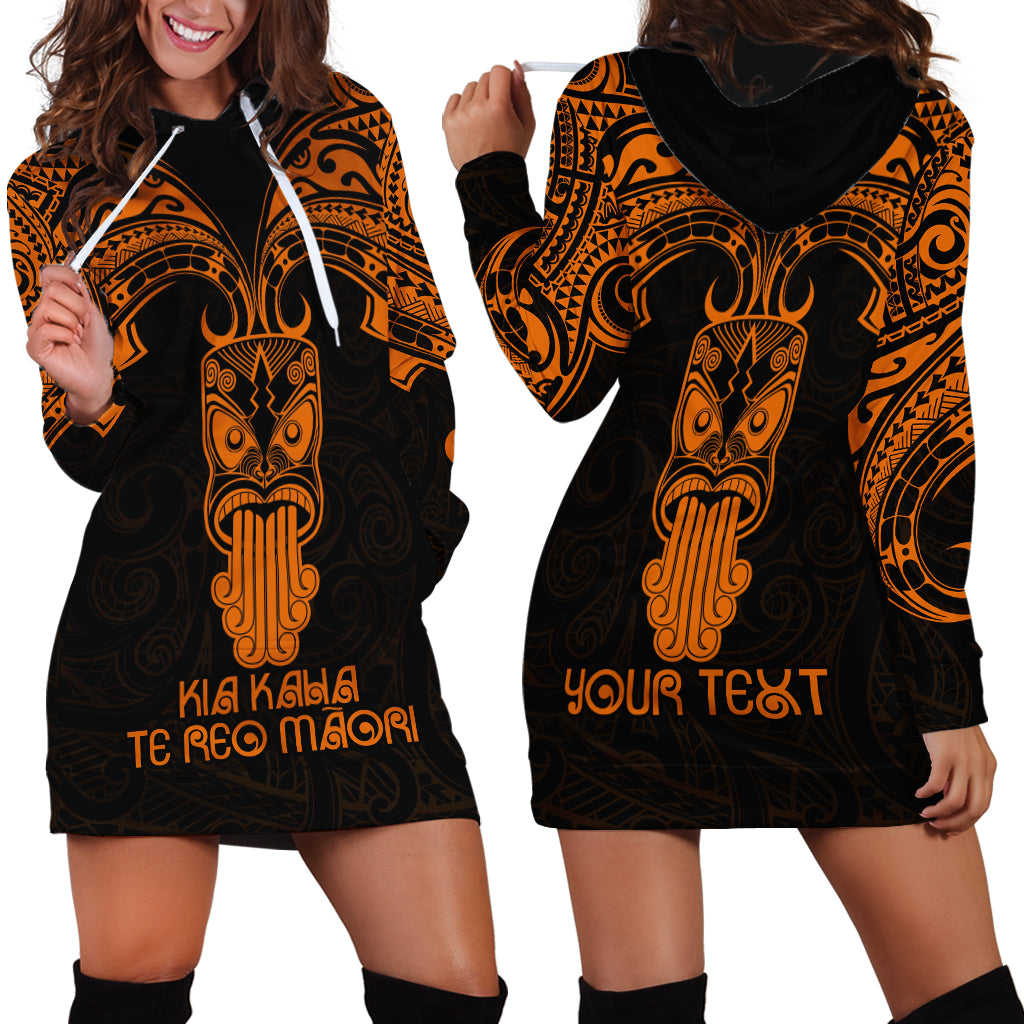 Personalised New Zealand Te Reo Maori Hoodie Dress Kia Kaha Maori Language Week Gold Style LT9 - Polynesian Pride