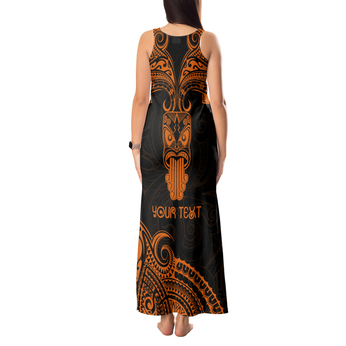 Personalised New Zealand Te Reo Maori Tank Maxi Dress Kia Kaha Maori Language Week Gold Style LT9 - Polynesian Pride
