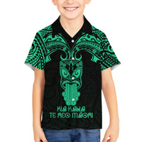 Personalised New Zealand Te Reo Maori Family Matching Long Sleeve Bodycon Dress and Hawaiian Shirt Kia Kaha Maori Language Week Green Style LT9 Son's Shirt Green - Polynesian Pride