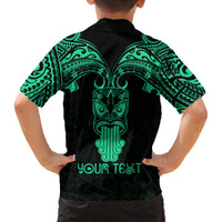 Personalised New Zealand Te Reo Maori Family Matching Off Shoulder Long Sleeve Dress and Hawaiian Shirt Kia Kaha Maori Language Week Green Style LT9 - Polynesian Pride